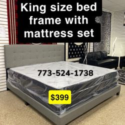 King Size Bed Set Headboard Frame With Mattress And Box Spring $399 Only 