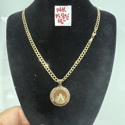 14K Solid Gold Chain and Pendant For Wedding 15.8Gr 18 Inches Long 