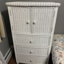 White Wicker 3 Drawer Dresser 