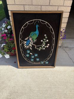 Embroidered Peacock Wall Art