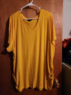 Lane Bryant Yellow Ribbed V-Neck Top
