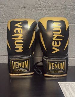 Venum Black & Gold Lace 8Oz Gloves Genuine Leather