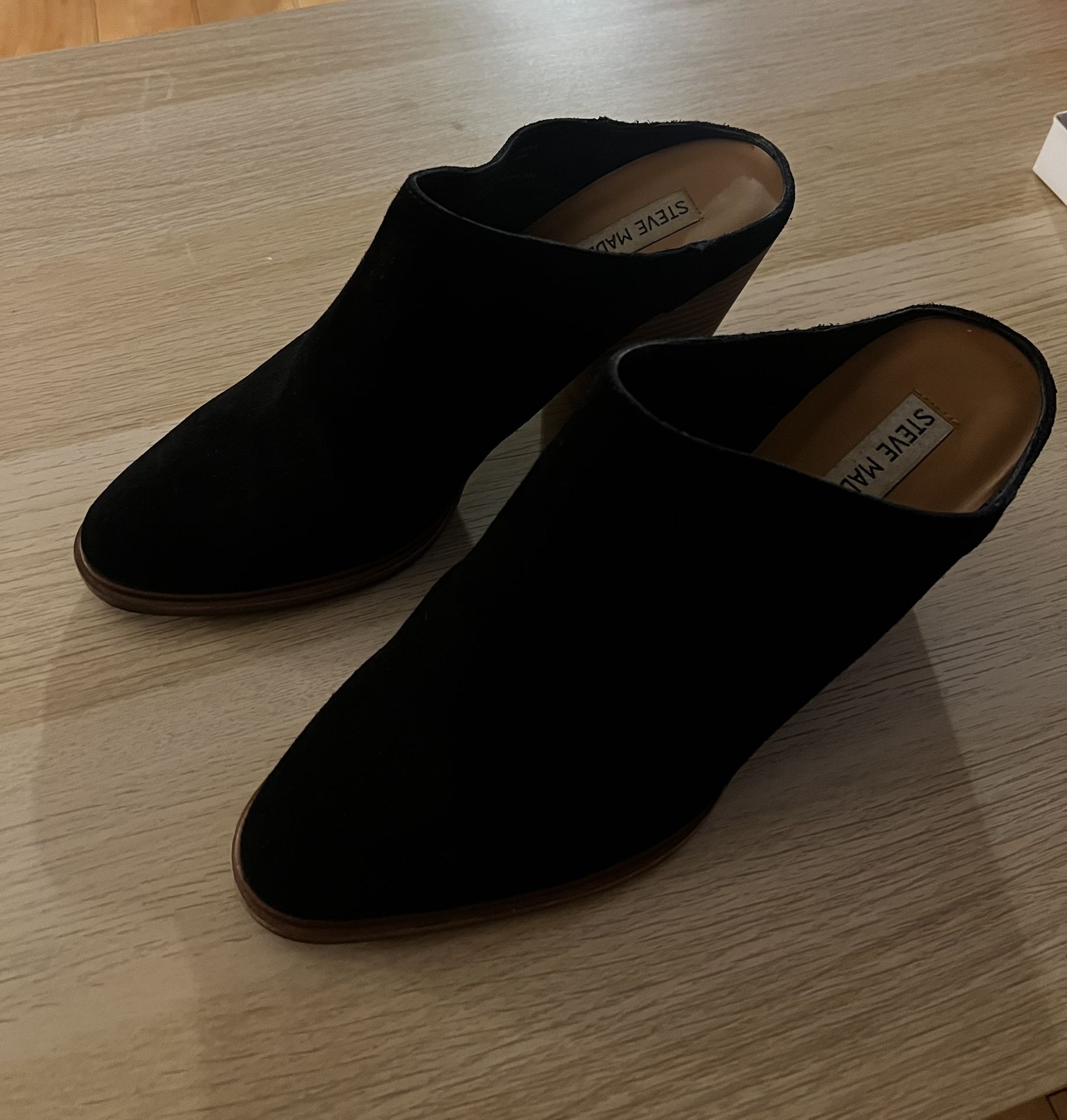Steve Madden Black Suede Wooden Open Heel Slip-On Mule size 9