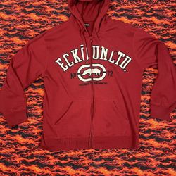 ECKO Unltd Hoodie Mens XL Y2K Skater Full Zip Spellout Grunge Goth Sweatshirt