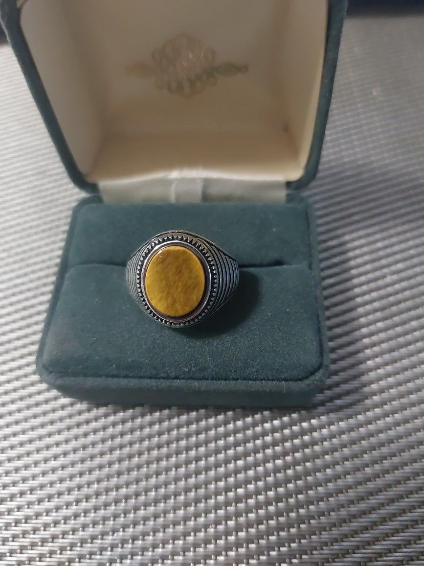 Sterling Silver Tigereye Men's Ring Sz10
