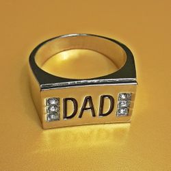 Men's Size 10 DAD White Gold Plated Ring 