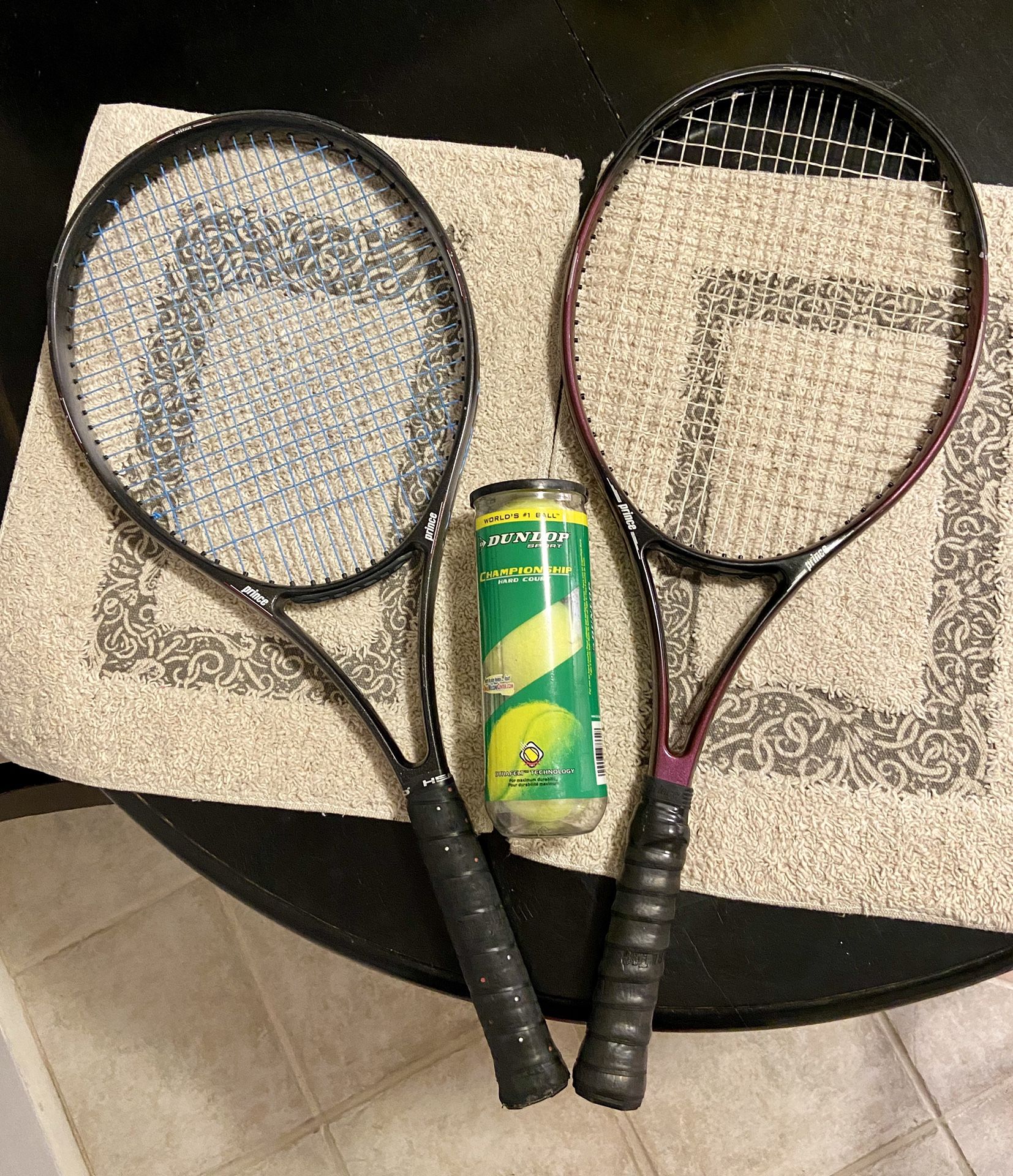 2 Prince Tennis Rackets (w/ 1 unopened can of Tennis balls)