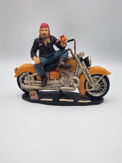 Biker on Motorcycle Figurine Statue Chopper Hog Rider Skull Jacket Decor - I2