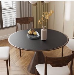 New Black Plastic Table Cover Protector, 48" Round PVC Desk Pad Mat Waterproof Easy Flat, 1.5mm Thick Vinyl Table Top Protector for Dining Room Table,