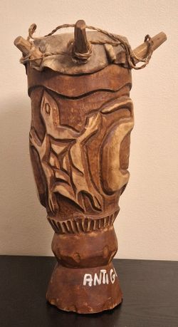 HAND-CARVED AFRICAN-STYLE DRUM - 15"