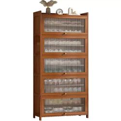 11-Tier Bamboo Shoe Cabinet with Flip Doors & Fluted Glass, 67.5" Tall Freestanding Entryway Shoe Storage Organizer, Dustproof Shoe Rack with Removabl