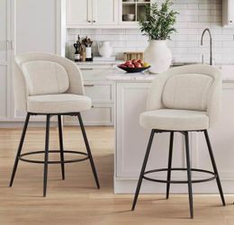 2X Linen color 26” swivel fabric barstools