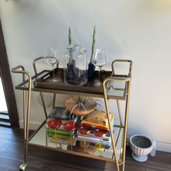 Cocktail Cart W/ Mirrored Shelves On Wheels