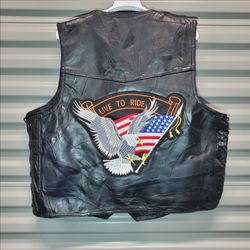 Diamond Plate Buffalo Leather Motorcycle Vest XL – Live to Ride Eagle Patch – BNWT