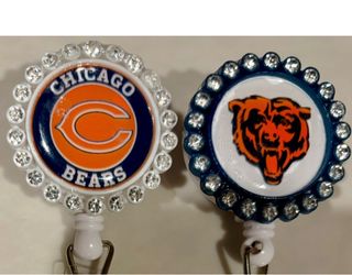 2 Crystal NFL Football Chicago Bears Nurse Badge Reels ID Holders Alligator Clips