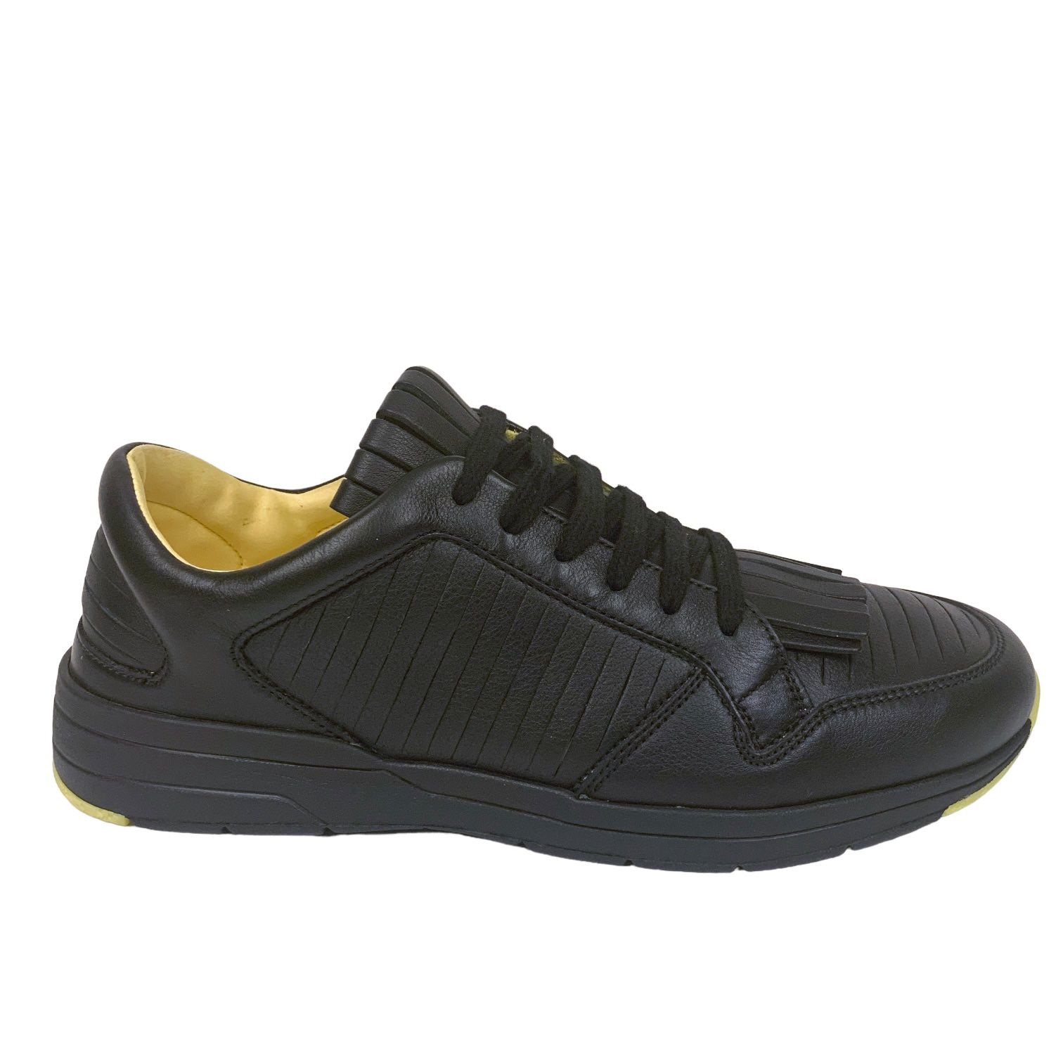 Men's Gucci Black Leather Fringed Low-Top Lace-Up Sneakers 5.5 G