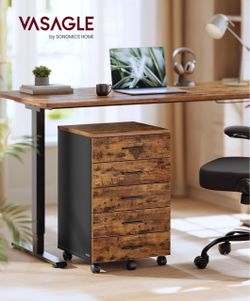 File Cabinet, Mobile Pedestal Filing Cabinet with Wheels Printer Stand, with 5 Drawers, Tool-Free Sliding Rails, for Study, Home Office, Rustic Brown 