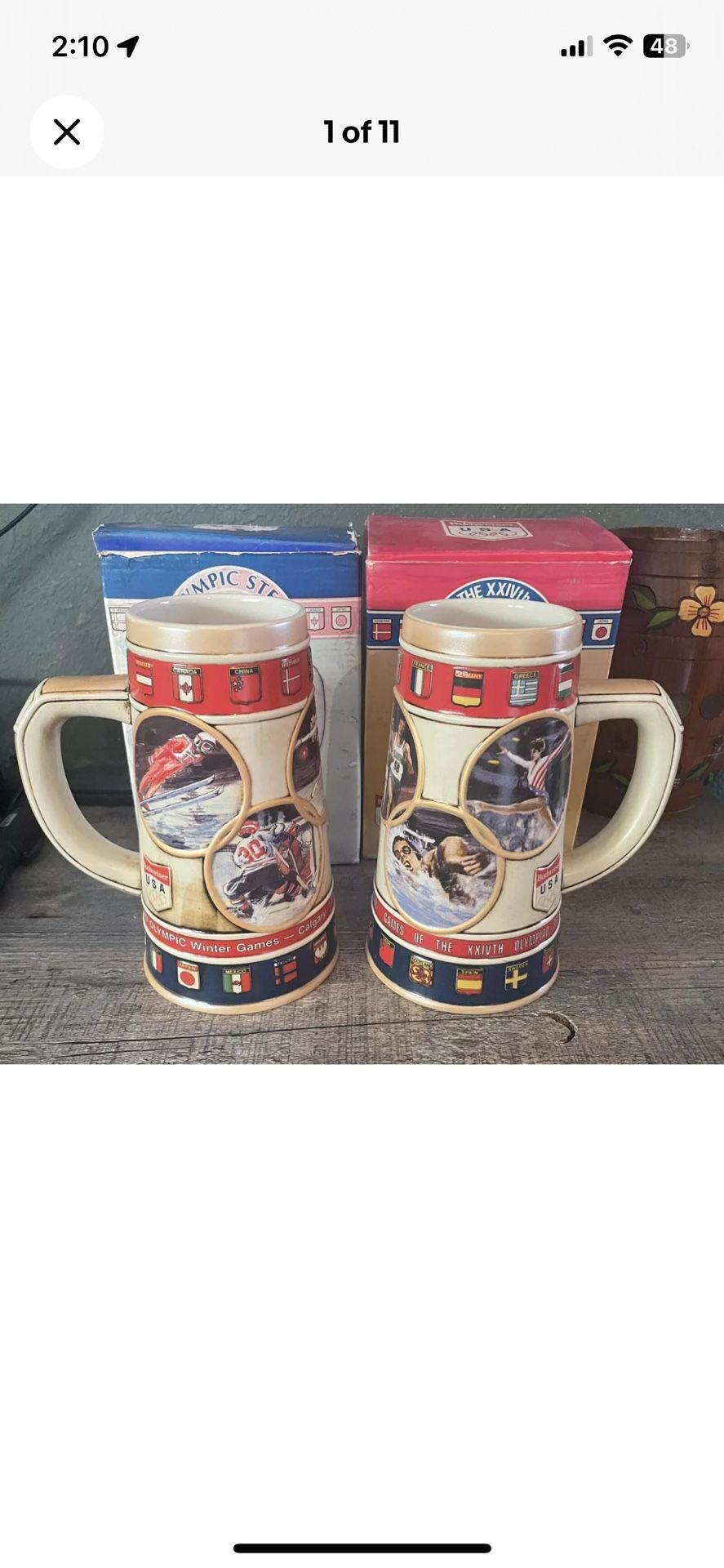 Set Of 2 Vintage 1988 Olympic Games Budweiser Beer Steins, Collectable With Boxes