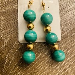 Graduated Malachite Bead Earrings Accented by Gold-Plated Beads