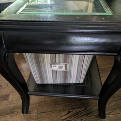 Two Dark Wood End Tables 