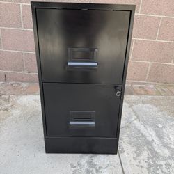 2-Drawer Black Metal Filing Cabinet – Locking with Key