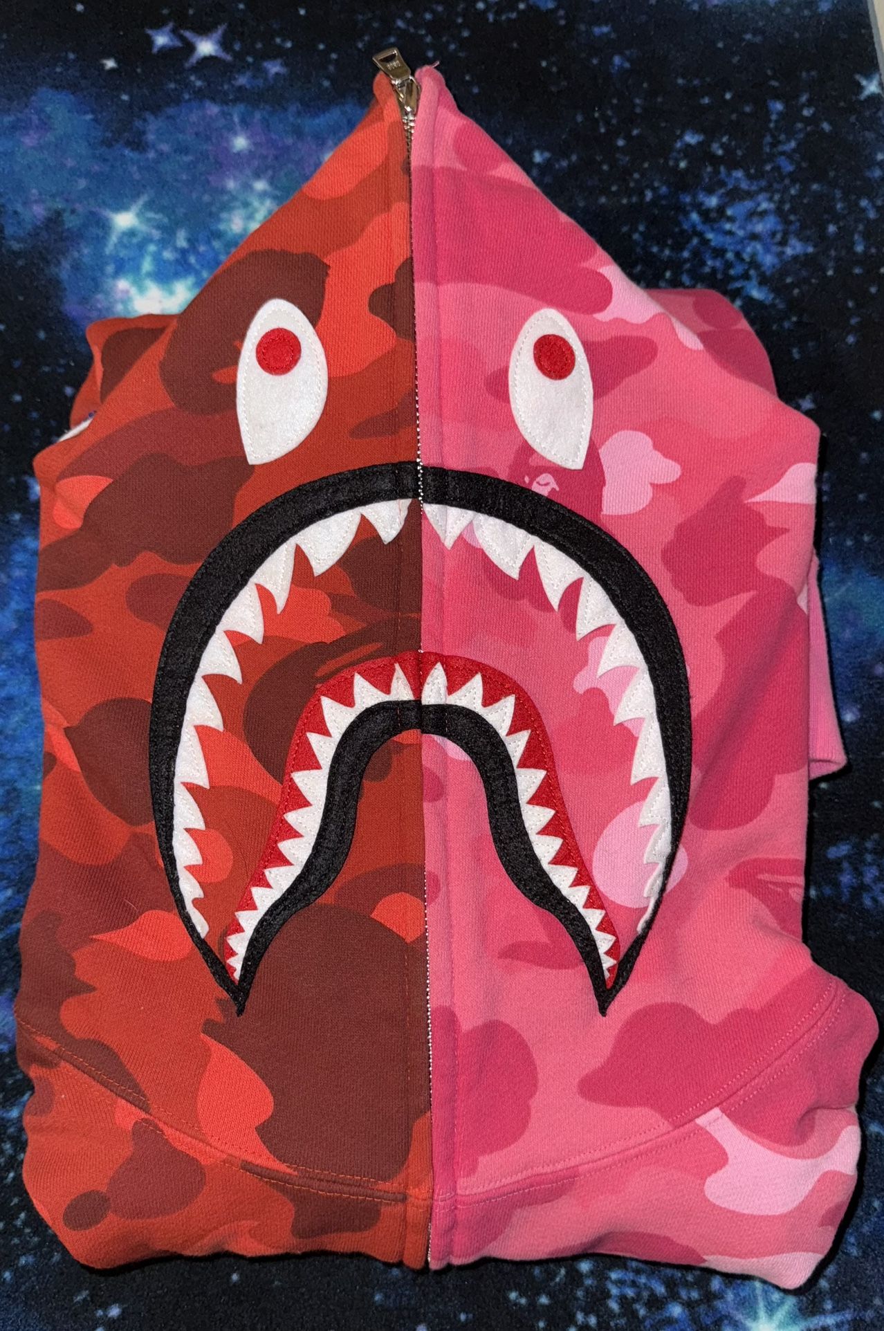 BAPE Red Pink 1/2 Shark Full Zip Hoodie