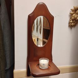 Vintage Solid Wood Candle Holder Shelf With Mirror 