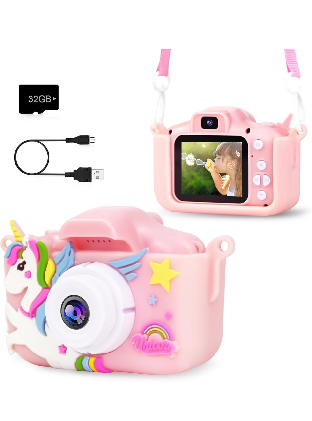 PROGRACE Kids Camera for Boys Girls - Dual Selfie Mini Children Camera Age 3 4 5 6 7 8 9 Year Old Kids Camcorder Birthday Gifts for Girls Boys Toy Cam