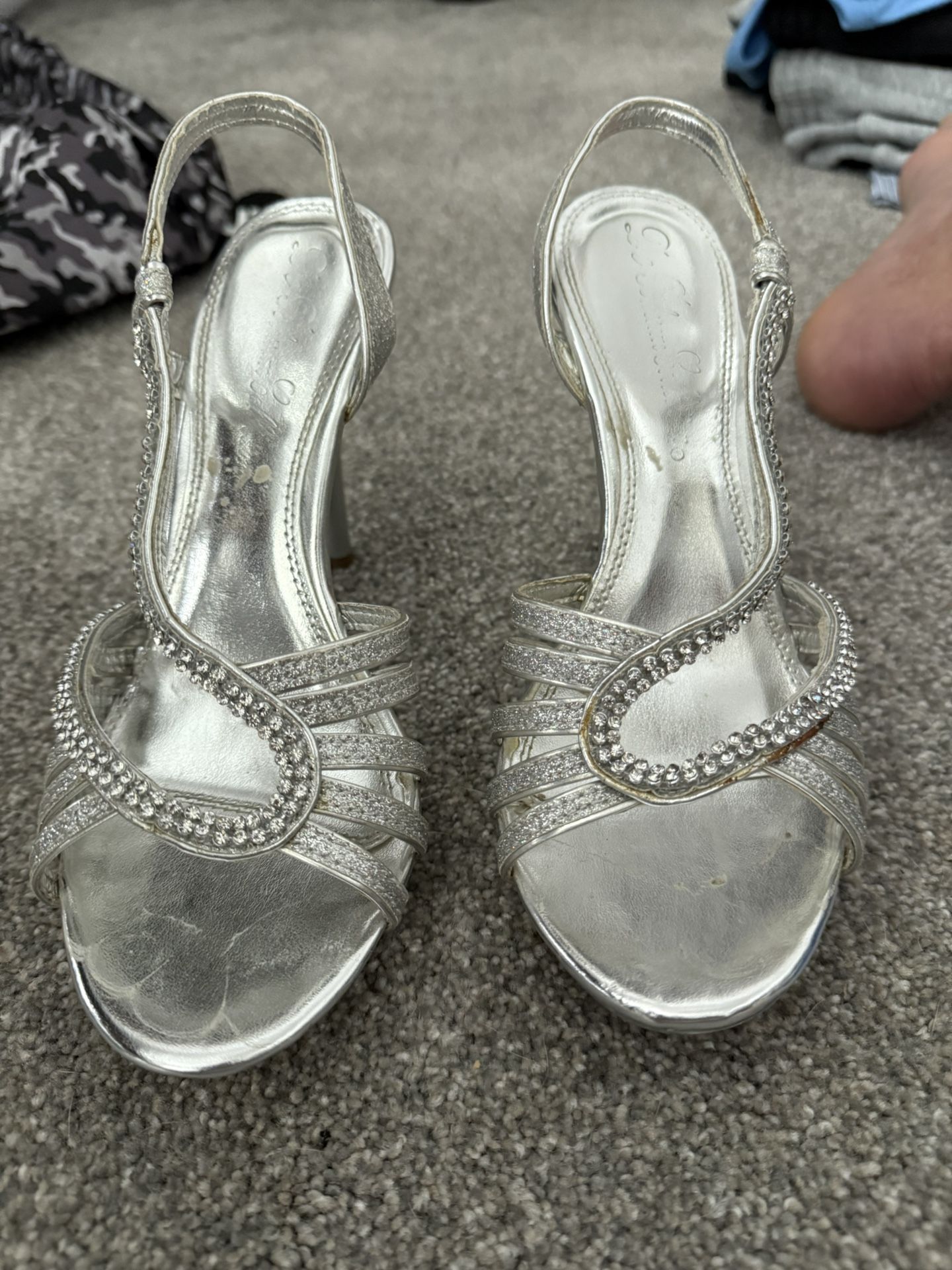 Silver Sparkly Strappy Heels Sz 6.5