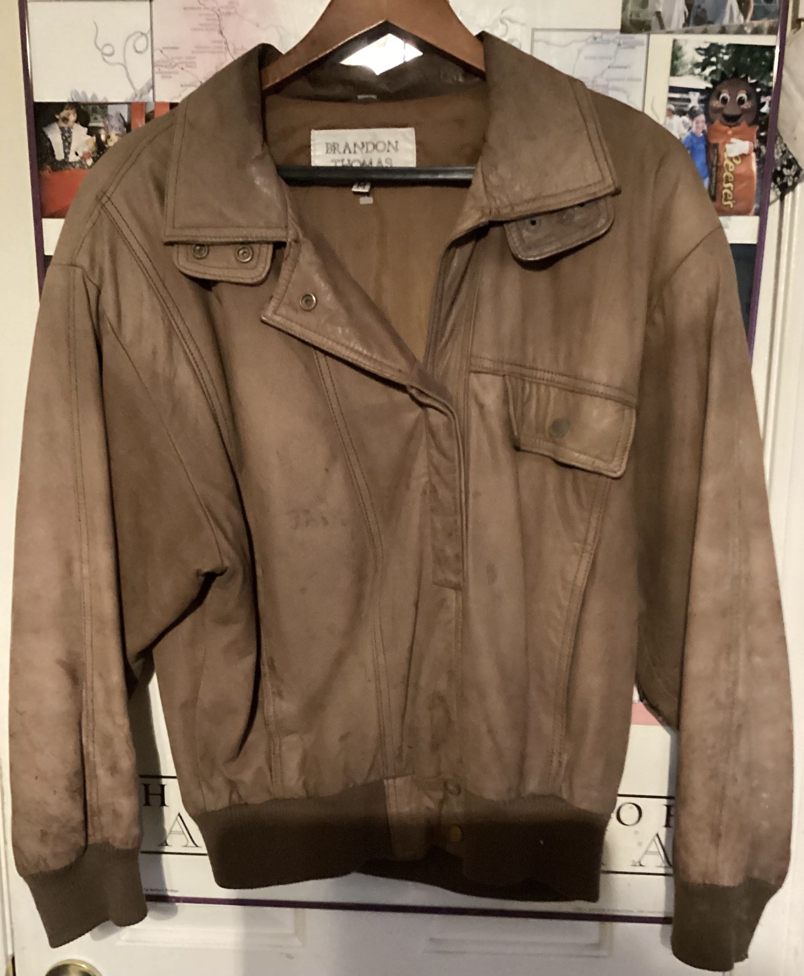 Men’s Leather Bomber Style Jacket In Great Condition