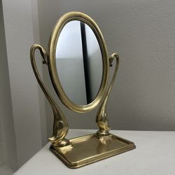 Vintage Art Deco Hollywood Regency Post Modern Brass Swan Vanity Tray Mirror 