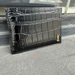 SAINT LAURENT Logo-Appliquéd Croc-Effect Leather Cardholder