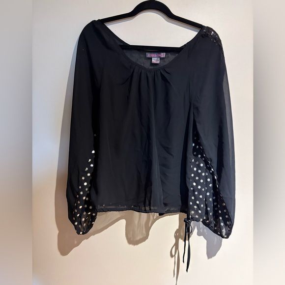 Rock & Roll Cowgrl Blouse Black Polka Dot Size Large