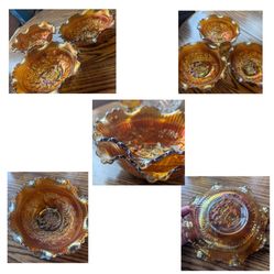 Carnival Glass Amber Windmill Pattern Three-Piece Decorative Bowl Set