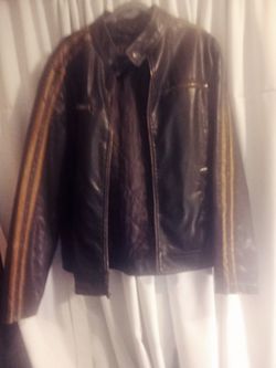 Xlarge Men's Dark Brown Leather Jacket W/ Racing Stripe Sleeves