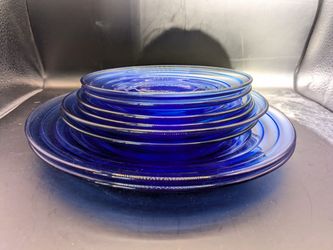 Vintage Colbalt Blue Glass Plates - 4 Sizes, Set of 8