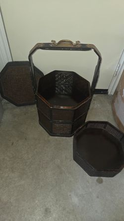 1950's 3 Tiered Octagonal Brass Handled Chinese Wedding Basket