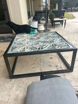Square Glass Coffee Table – Geometric Star Design
