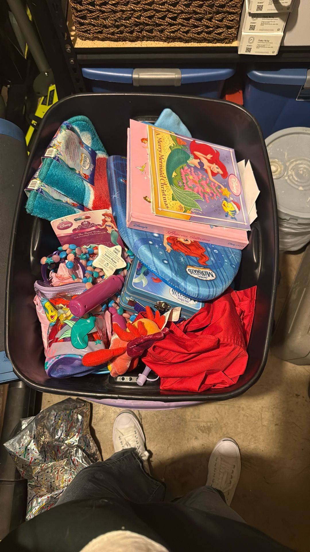 Tub Of Little Mermaid Collectibles And Bathroom Set