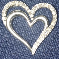S925 Sterling Silver Round Cut I-J Diamond Double Heart Love Pendant 