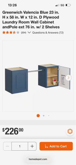 Greenwich Valencia Blue Laundry Room Wall Cabinet and Pole