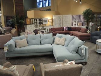 Jonathan Louis High Point Showroom Sofa - Light Seafoam Blue (Fabric "Anthem Haze") | Chaise | Chaise Lounge