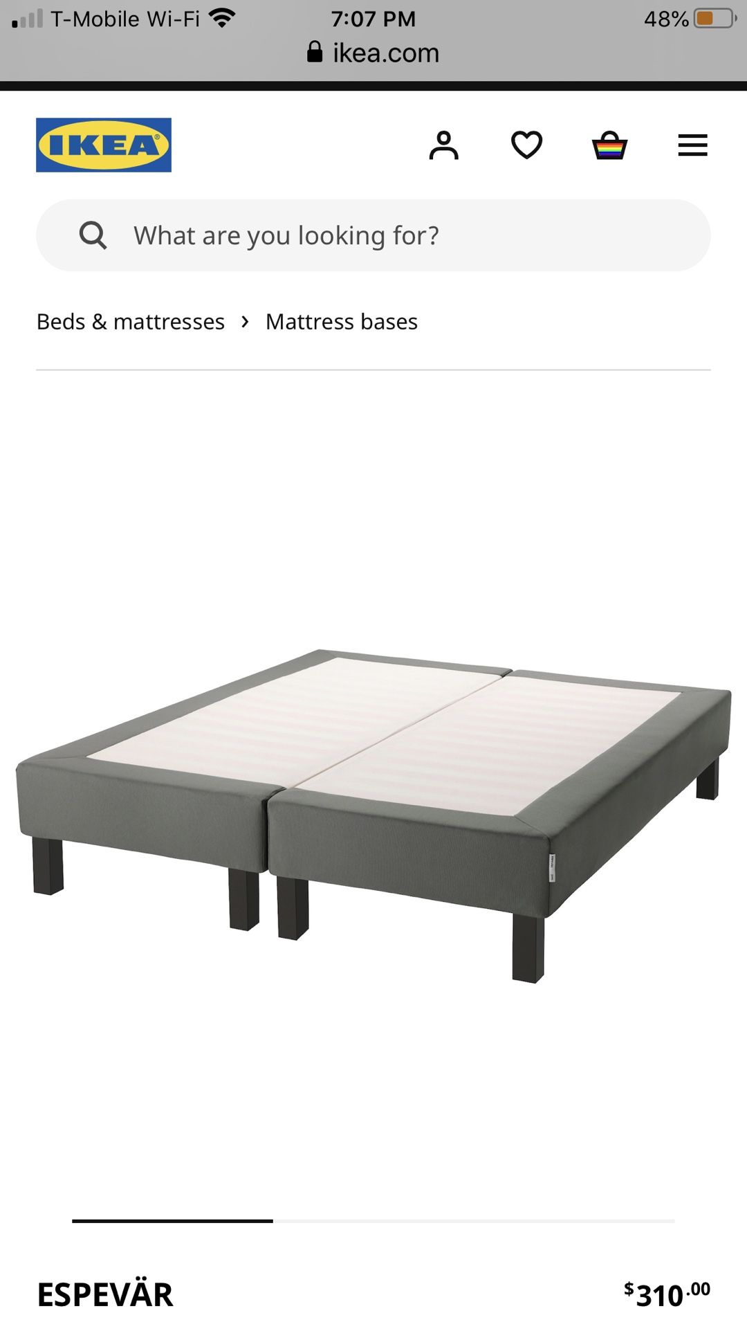 IKEA king box spring bed with legs