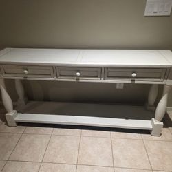 White Console Table – 3 Drawers + Bottom Shelf