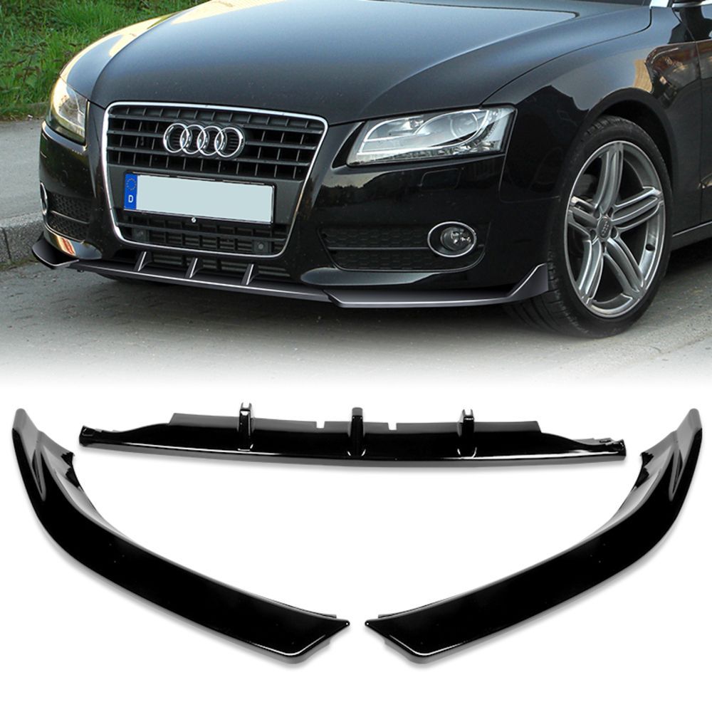 For 2008-2012 Audi A5/Quattro STP-Style Painted Black Front Bumper Spoiler Lip -(2-PU-447-PBK