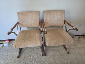 Retro dining chair set of 6, wood and chrome details, L 26 x W 22 x H 32