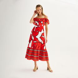 NINE West RED/White Multi Color Cold Shoulder Maxi Lined DRESS Size XL NWT