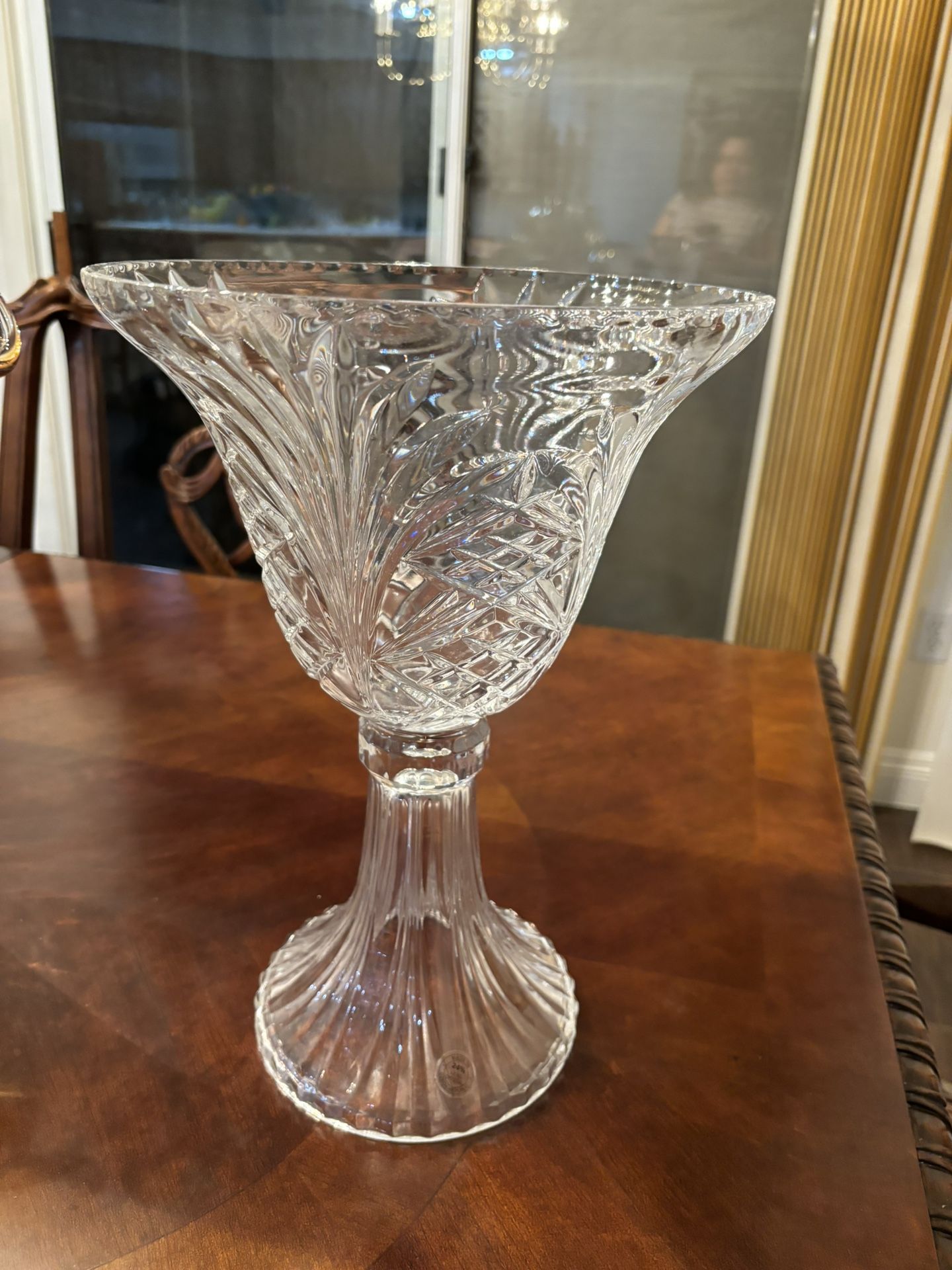 Tall Crystal Czech Republic Vase Centerpiece In Like New Condition Home Decor