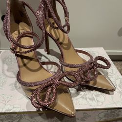 NEW INC Clear and Pink Bow High Heels
