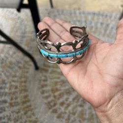 Vintage Antique Sterling Silver Turquoise Navajo Bracelet
